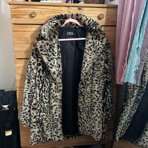 Zara Women's Animal Print Faux Fur Jacket